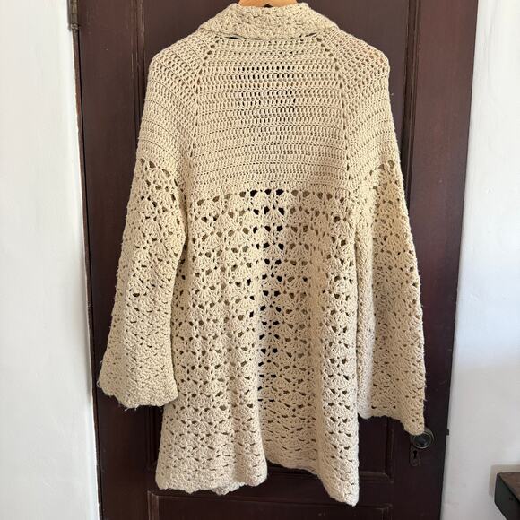 Vintage Hand Knit Collared Open Front Open Bell Sleeve Cardigan | Large - Picture 5 of 6